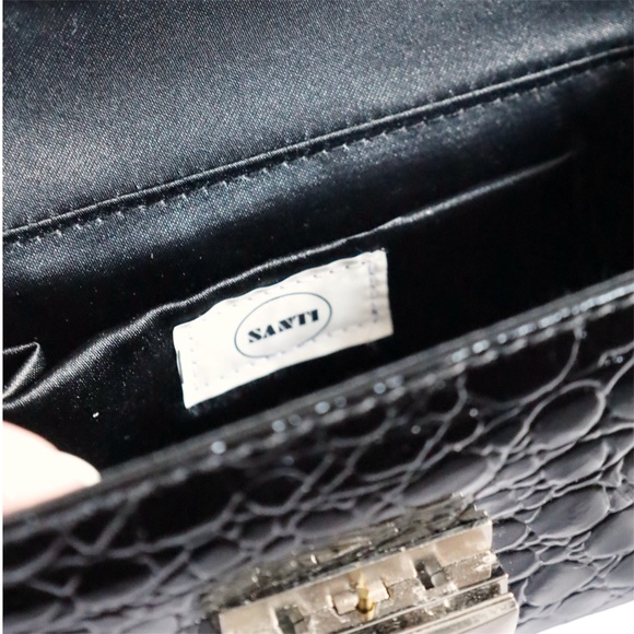 Black Patent Leather Clutch bag with Chain Strap - Picture 4 of 6